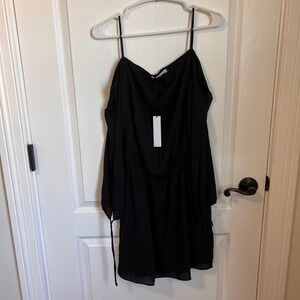Three Eighty Two Women's Long Cold Shoulder Mini Dress Black Size Medium NWT